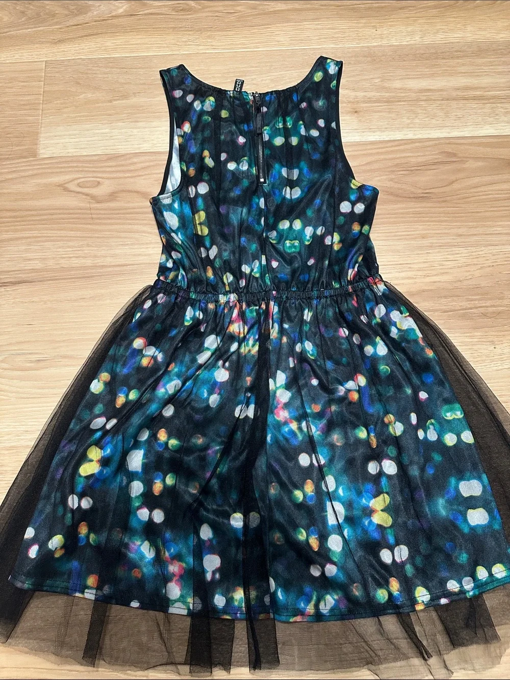 Women’s Black Multi-Color Bubble Print Tulle Dress